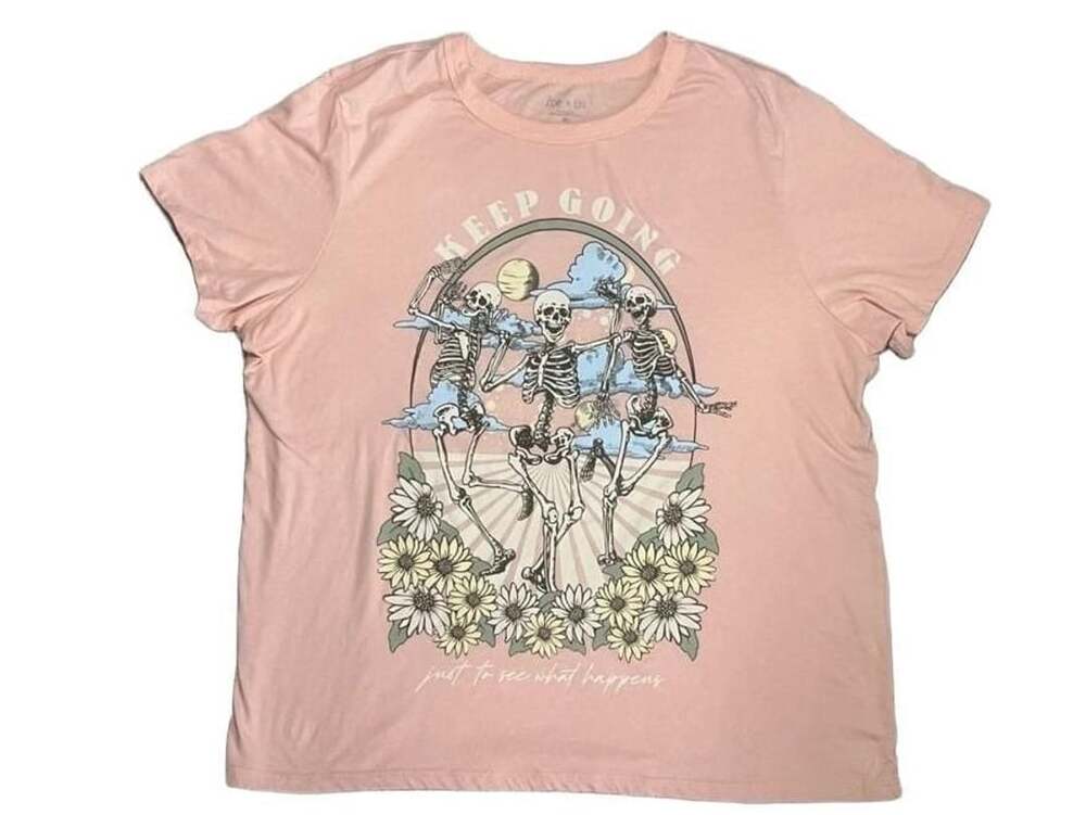 Zoe + Liv Keep Going Skeleton Floral Graphic Tee Pink XL